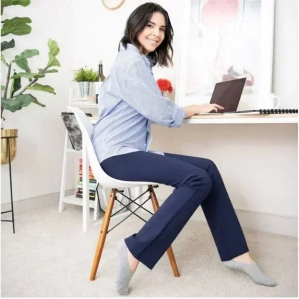 Betabrand Blue Dress Yoga Pants Straight-Leg • Classic Size Large